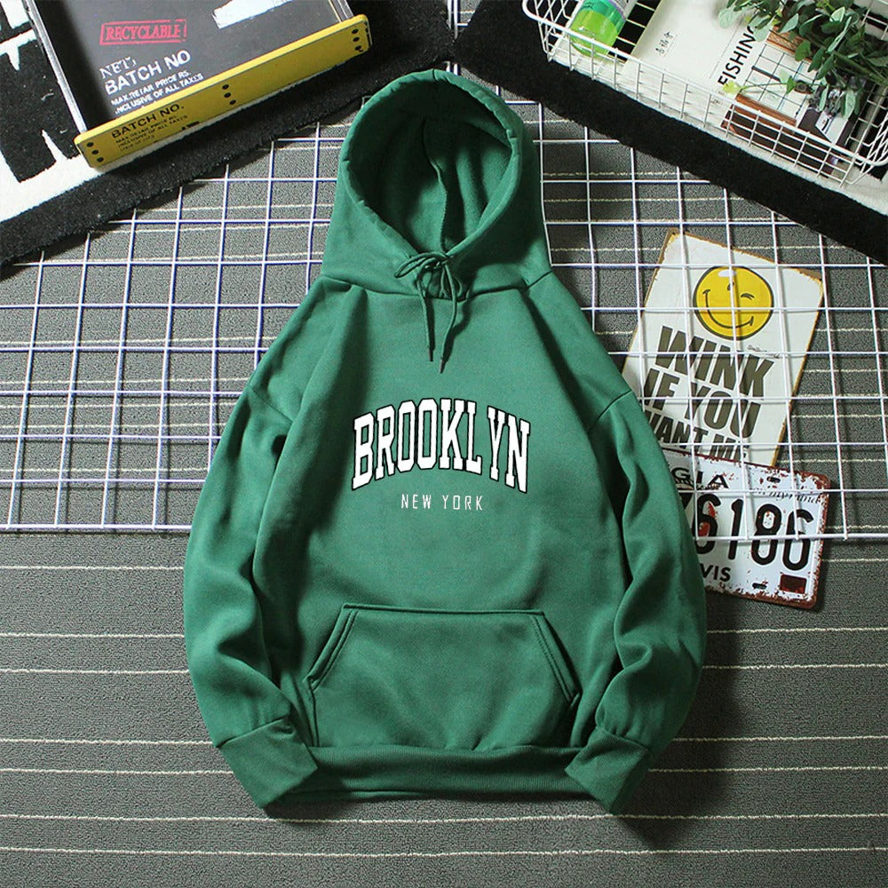 Sweatshirt com capuz para mulher com estampado elegante de Brooklyn
