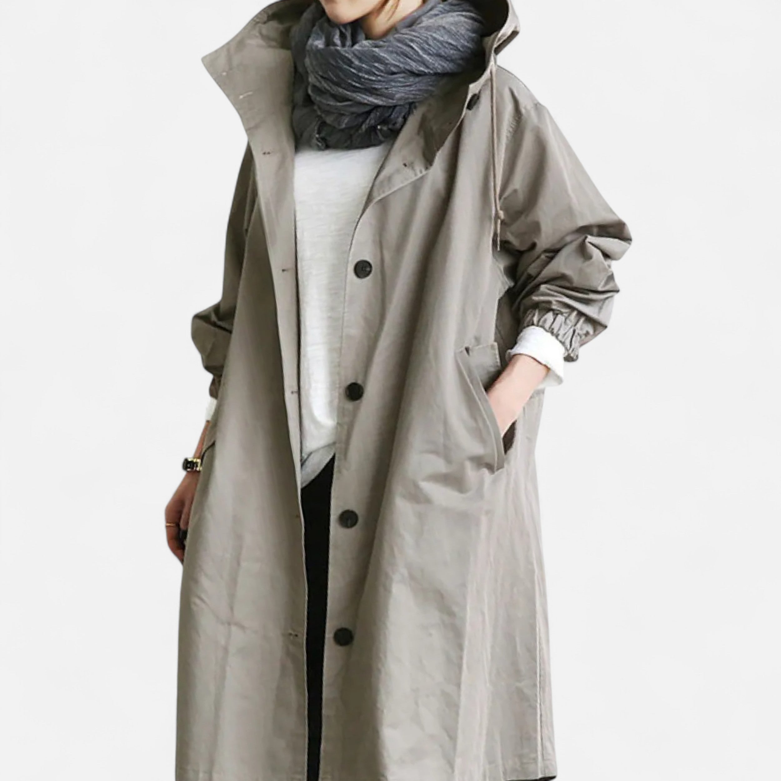 Tidløs vandtæt trenchcoat med hætte til damer