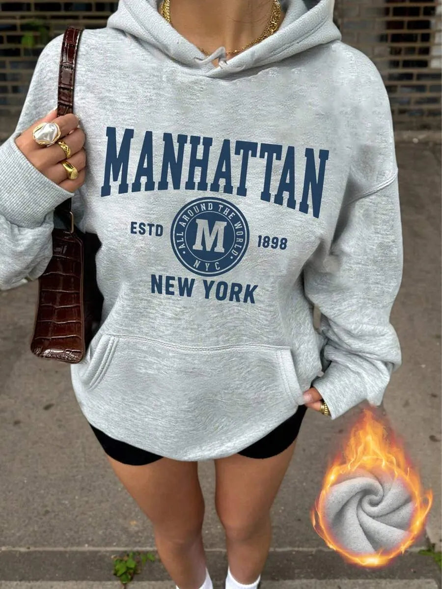 Blue casual sweatshirt with letter print for women