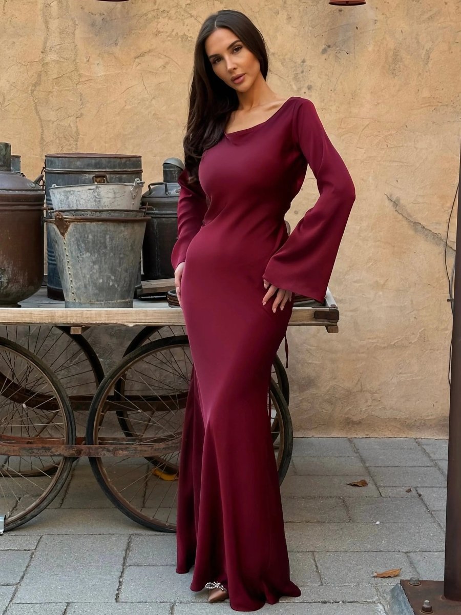 Langarm Maxikleid Elegant - Cecile LavelleBurgunderrot