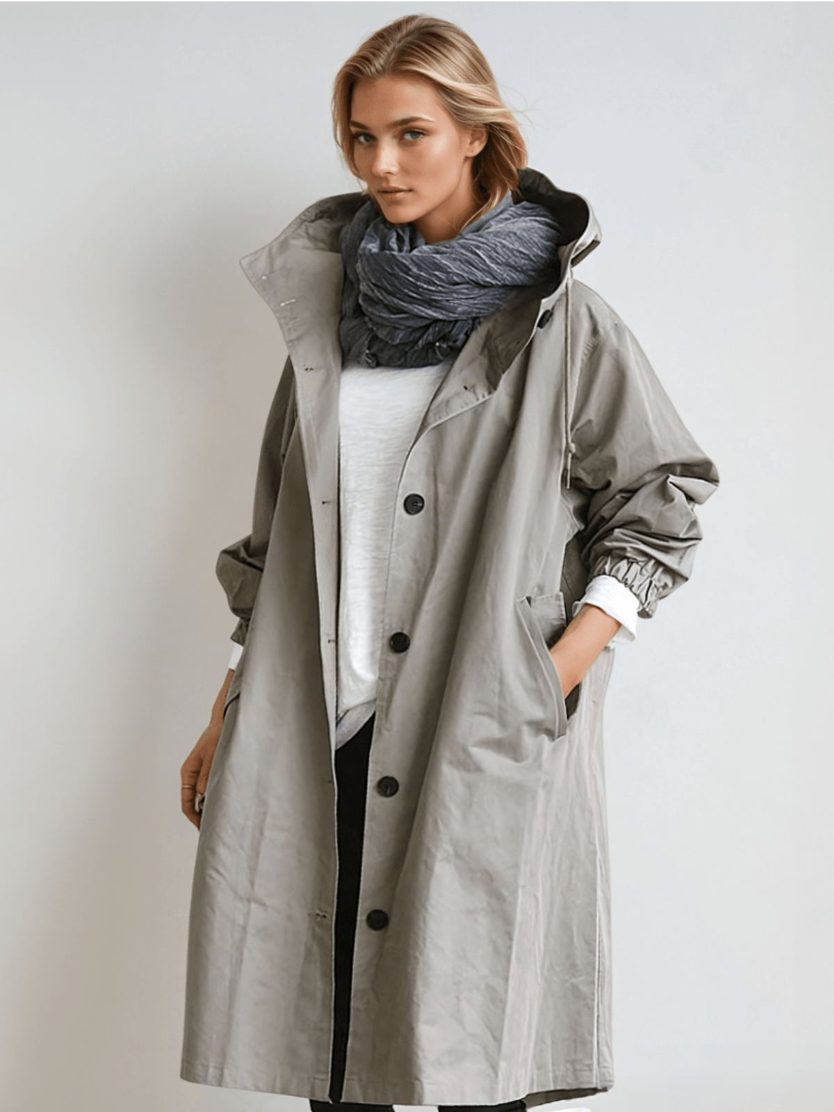 Giacca lunga leggera con cappuccio da donna