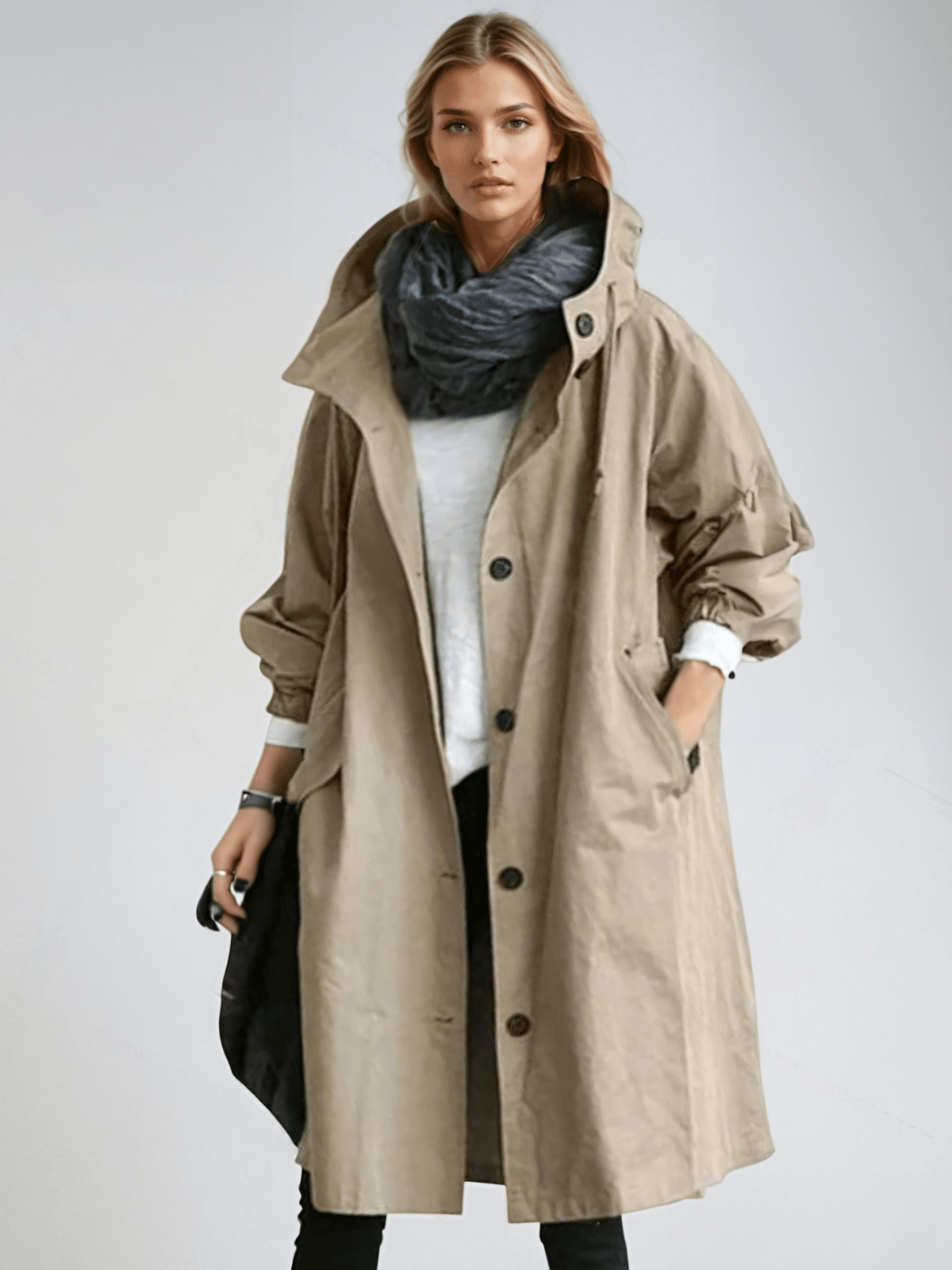 Giacca lunga leggera con cappuccio da donna