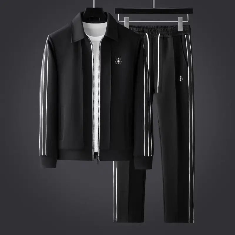 Men's Tracksuit Set Zip-Up Jacket Joggers - Black