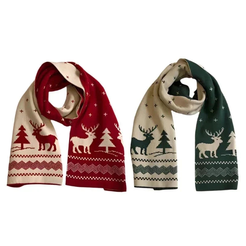 Wendbarer Weihnachtsschal für Damen | Strickmuster mit Hirschen und Elchen | Winterschal mit weichem Wollgefühl – für Festtage und Alltag