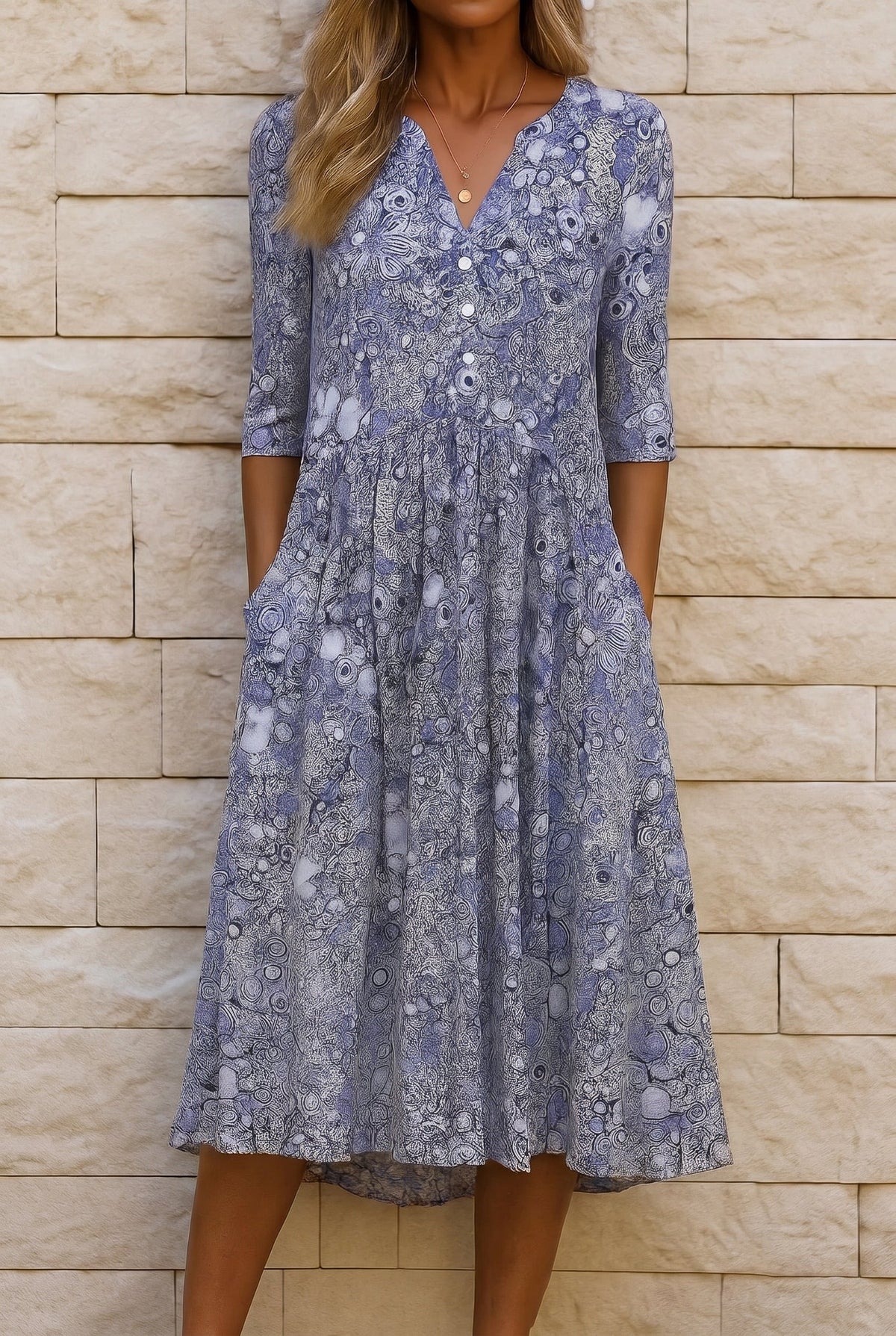 Anmutiges und elegantes Midikleid mit V-Ausschnitt