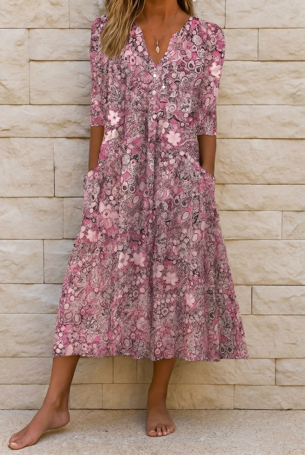 Anmutiges und elegantes Midikleid mit V-Ausschnitt