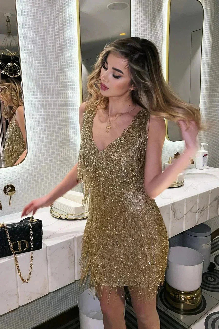 Abito da festa con paillettes da donna | Miniabito scintillante per eventi natalizi e serate in città | Abito glitterato dalla vestibilità regolare