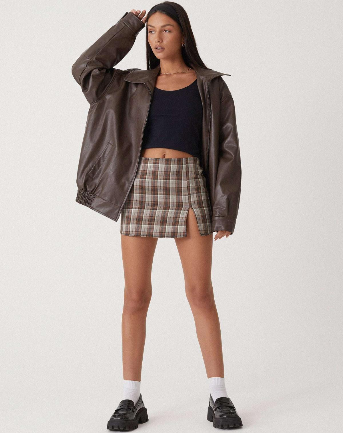 Chaqueta bomber oversize de PU - Marrón oscuro estilo urbano